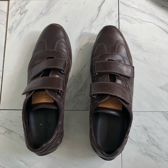 Louis Vuitton Brown Leather and Canvas Logo Velcro Sneakers Sz. 9.5 - Picture 1 of 9